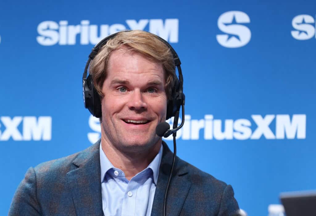NEW ORLEANS, LOUISIANA - FEBRUARY 05: Greg Olsen speaks on SiriusXM at Super Bowl LIX on February 05, 2025 in New Orleans, Louisiana.