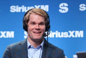 NEW ORLEANS, LOUISIANA - FEBRUARY 05: Greg Olsen speaks on SiriusXM at Super Bowl LIX on February 05, 2025 in New Orleans, Louisiana.