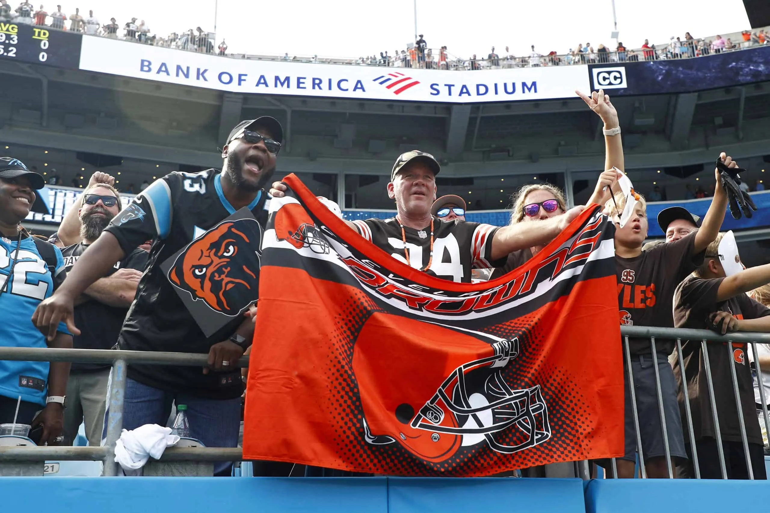 CHARLOTTE, NORTH CAROLINA - SEPTEMBER 11: Fans cheer during the the game between the Carolina Panthers and the Cleveland Browns at Bank of America Stadium on September 11, 2022 in Charlotte, North Carolina.