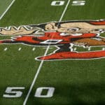 CLEVELAND, OHIO - SEPTEMBER 18: A general view of Brownie the Elf painted on the field before the game between the New York Jets and Cleveland Browns at FirstEnergy Stadium on September 18, 2022 in Cleveland, Ohio.