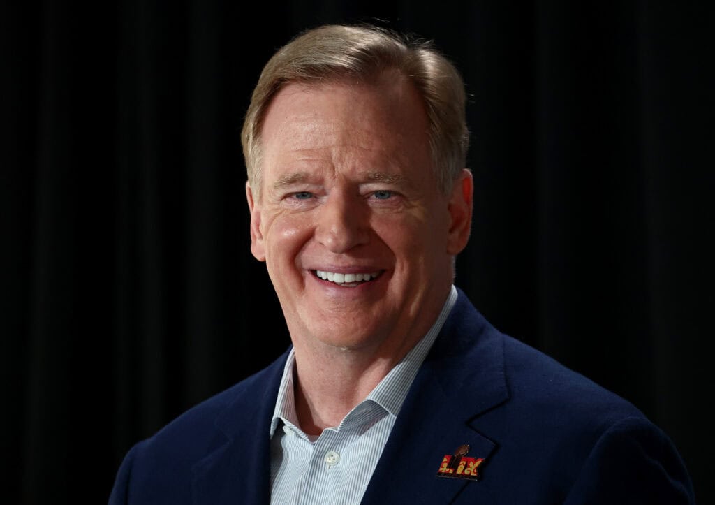 NEW ORLEANS, LOUISIANA - FEBRUARY 03: NFL Commissioner Roger Goodell speaks during a press conference ahead of the Super Bowl LIX at Caesars Superdome on February 03, 2025 in New Orleans, Louisiana.