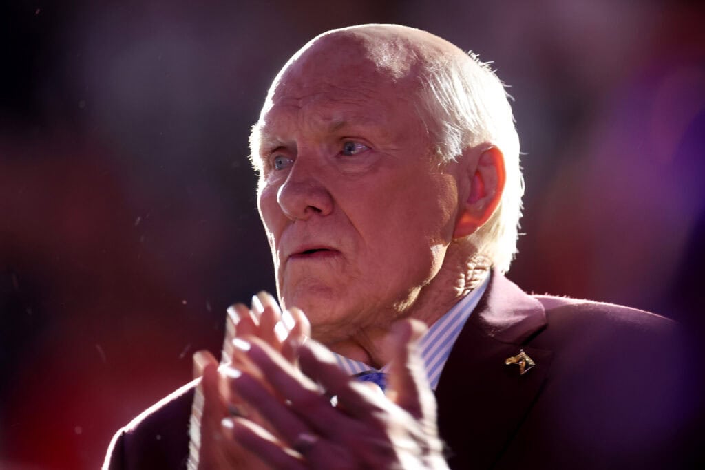 NEW ORLEANS, LOUISIANA - FEBRUARY 09: Terry Bradshaw reacts prior to Bowl LIX between the Kansas City Chiefs and the Philadelphia Eagles at Caesars Superdome on February 09, 2025 in New Orleans, Louisiana.