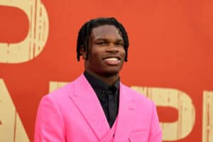 GREEN BAY, WISCONSIN - APRIL 24: Wide Receiver/Cornerback Travis Hunter of Colorado arrives prior to the 2025 NFL Draft at Lambeau Field on April 24, 2025 in Green Bay, Wisconsin.