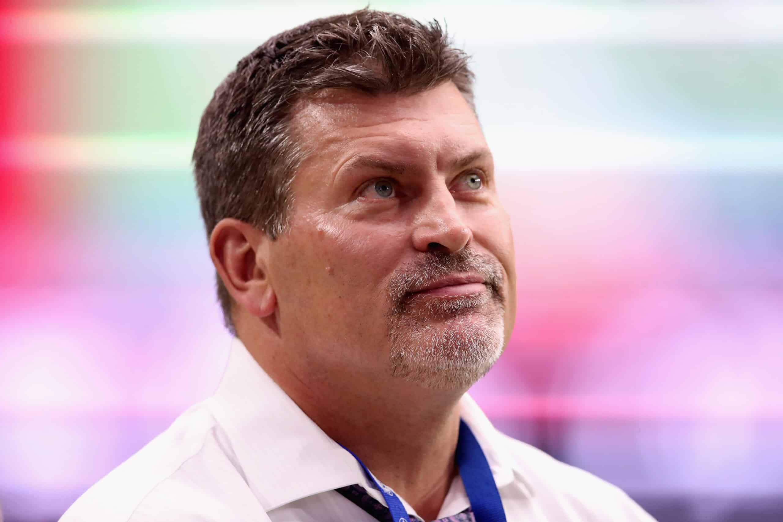 GLENDALE, ARIZONA - SEPTEMBER 08: Former NFL player and current sportscaster Mark Schlereth stands on the field during the NFL game between the Arizona Cardinals and the Detroit Lions at State Farm Stadium on September 08, 2019 in Glendale, Arizona.