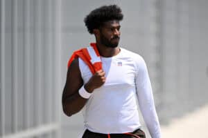 BEREA, OHIO - JUNE 04: Shedeur Sanders #12 of the Cleveland Browns walks off the field after Cleveland Browns OTA offseason workouts at CrossCountry Mortgage Campus on June 04, 2025 in Berea, Ohio.