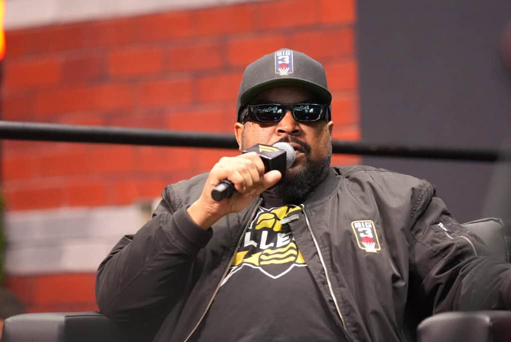 NEW YORK, NEW YORK - JUNE 20: Ice Cube speaks onstage at Fanatics Fest NYC 2025 at Javits Center on June 20, 2025 in New York City.