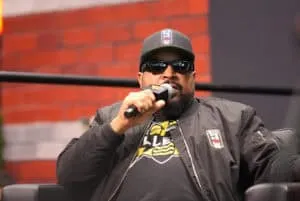 NEW YORK, NEW YORK - JUNE 20: Ice Cube speaks onstage at Fanatics Fest NYC 2025 at Javits Center on June 20, 2025 in New York City.