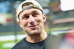 HOUSTON, TEXAS - FEBRUARY 13: Johnny Manziel attends the 2025 Cactus Jack Foundation HBCU Celebrity Softball Classic at Daikin Park on February 13, 2025 in Houston, Texas.