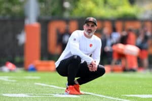 BEREA, OHIO - JUNE 10: Head coach Kevin Stefanski of the Cleveland Browns watches a drill during Cleveland Browns mandatory minicamp at CrossCountry Mortgage Campus on June 10, 2025 in Berea, Ohio.