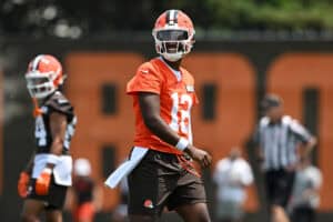 BEREA, OHIO - JUNE 04: Shedeur Sanders #12 of the Cleveland Browns looks on during Cleveland Browns OTA offseason workouts at CrossCountry Mortgage Campus on June 04, 2025 in Berea, Ohio.