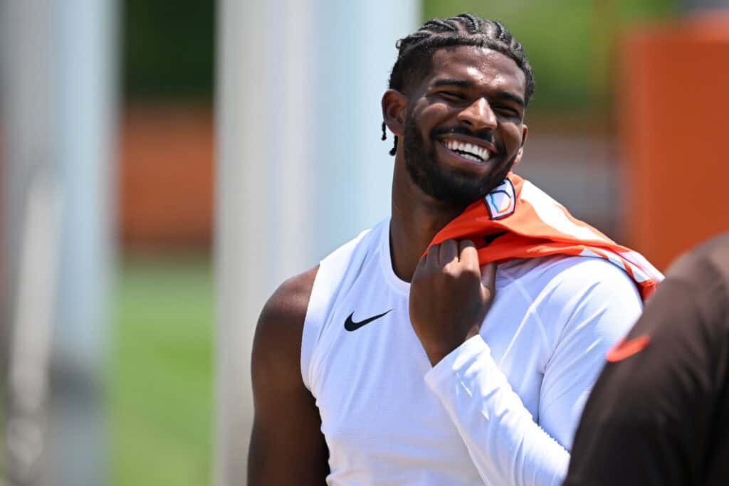 BEREA, OHIO - JUNE 11: Shedeur Sanders #12 of the Cleveland Browns walks off the field after Cleveland Browns mandatory minicamp at CrossCountry Mortgage Campus on June 11, 2025 in Berea, Ohio.