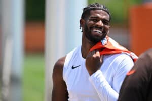 BEREA, OHIO - JUNE 11: Shedeur Sanders #12 of the Cleveland Browns walks off the field after Cleveland Browns mandatory minicamp at CrossCountry Mortgage Campus on June 11, 2025 in Berea, Ohio.