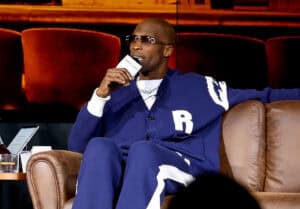 LAS VEGAS, NEVADA - FEBRUARY 08: Chad Ochocinco speaks onstage during The Volume - Nightcap Live Show with Shannon Sharpe and Chad Ochocinco at Redtail on February 08, 2024 in Las Vegas, Nevada.