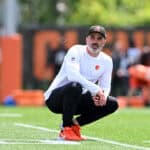 BEREA, OHIO - JUNE 10: Head coach Kevin Stefanski of the Cleveland Browns watches a drill during Cleveland Browns mandatory minicamp at CrossCountry Mortgage Campus on June 10, 2025 in Berea, Ohio.