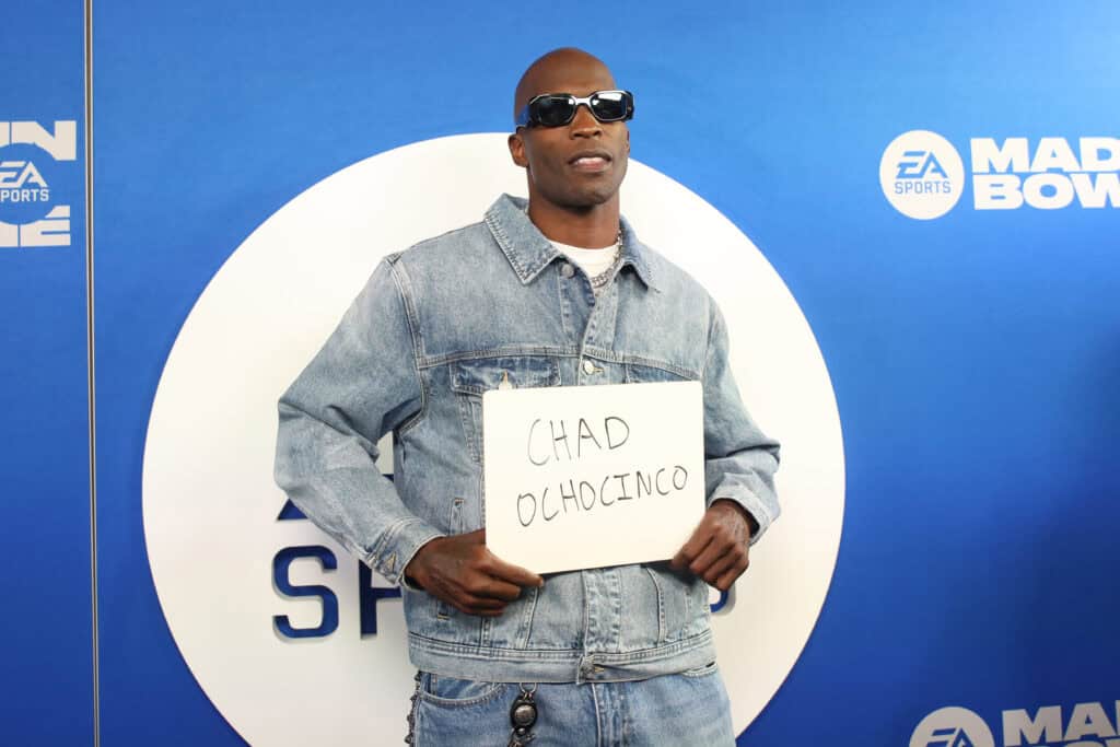 NEW ORLEANS, LOUISIANA - FEBRUARY 07: Chad Ochocinco arrives at EA Sports presents The Madden Bowl at Orpheum Theater on February 07, 2025 in New Orleans, Louisiana.