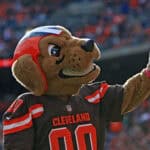 CLEVELAND, OH - OCTOBER 18: Chomps mascot of the Cleveland Browns against the Denver Broncos at Cleveland Browns Stadium on October 18, 2015 in Cleveland, Ohio. Broncos defeated Browns 26-23.