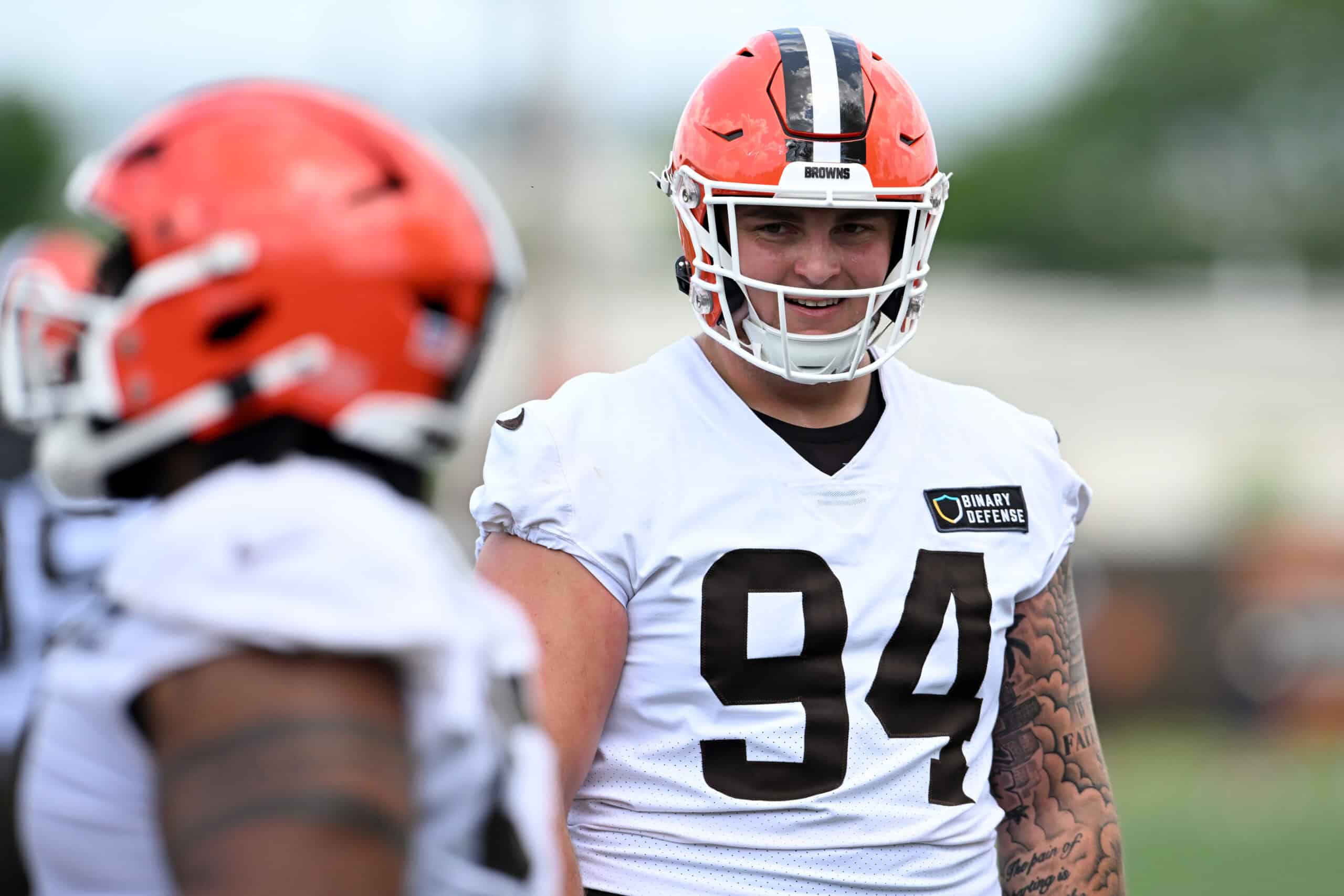 BEREA, OHIO - JUNE 10: Mason Graham #94 of the Cleveland Browns looks on during Cleveland Browns mandatory minicamp at CrossCountry Mortgage Campus on June 10, 2025 in Berea, Ohio.