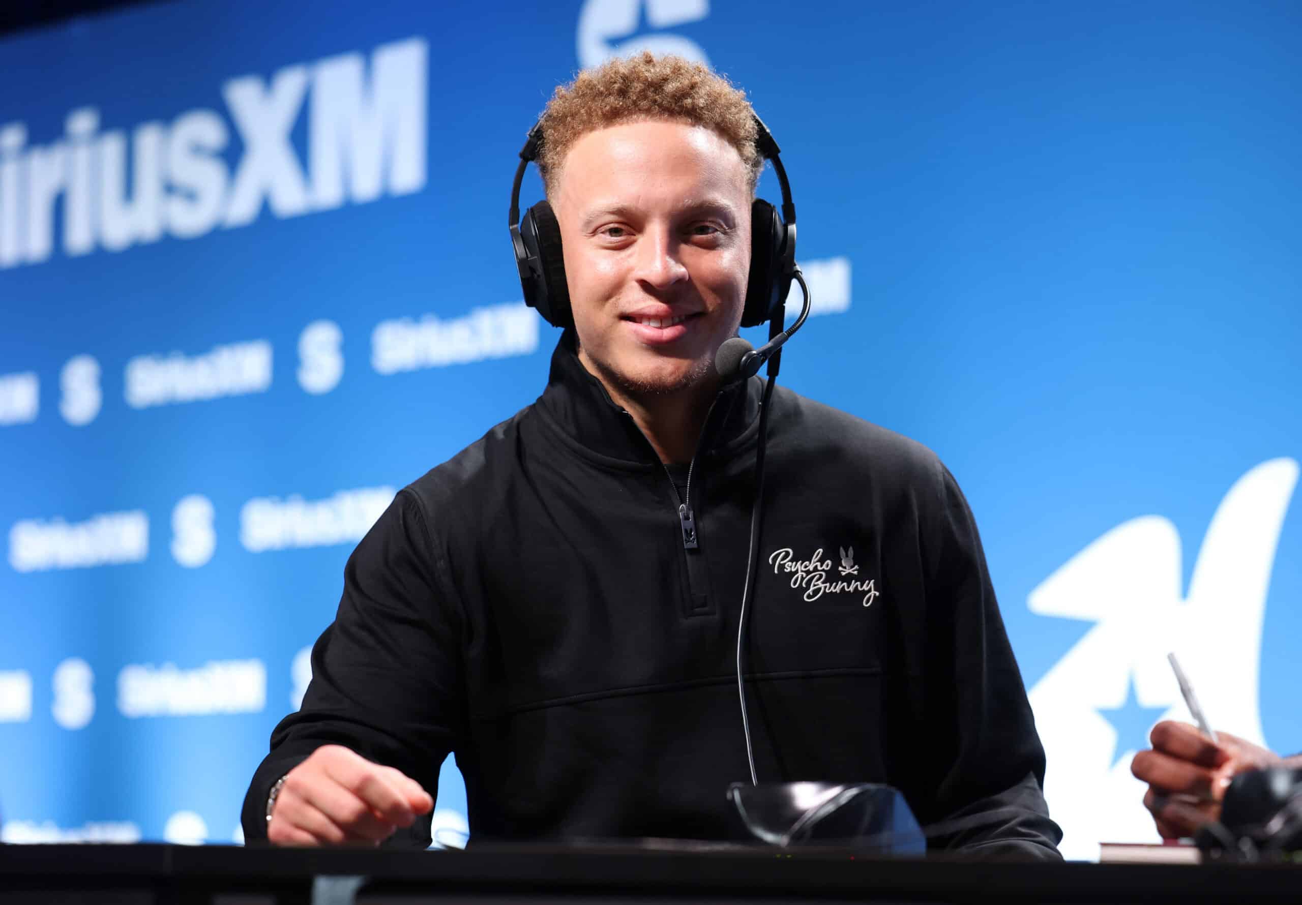 NEW ORLEANS, LOUISIANA - FEBRUARY 05: Spencer Rattler speaks on SiriusXM at Super Bowl LIX on February 05, 2025 in New Orleans, Louisiana.