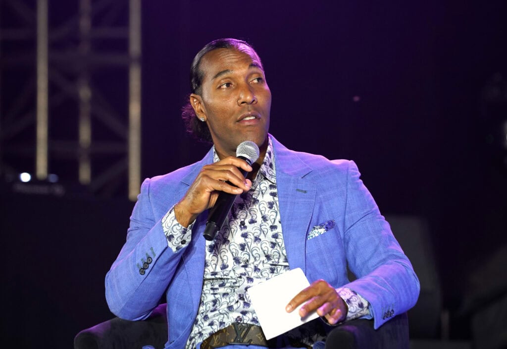 LOS ANGELES, CALIFORNIA - JUNE 28: T. J. Houshmandzadeh speaks during the NFL Voting Panel on the BETX Main Stage: Where Black Music Lives during the 2024 BET Experience Fan Fest at Los Angeles Convention Center on June 28, 2024 in Los Angeles, California.