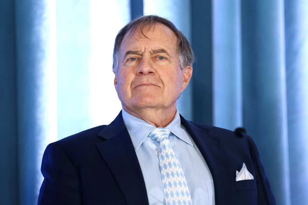CHAPEL HILL, NORTH CAROLINA - DECEMBER 12: Head Coach Bill Belichick of the North Carolina Tar Heels looks on during a press conference on December 12, 2024 in Chapel Hill, North Carolina.