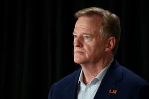 NEW ORLEANS, LOUISIANA - FEBRUARY 03: NFL Commissioner Roger Goodell looks on during a press conference ahead of the Super Bowl LIX at Caesars Superdome on February 03, 2025 in New Orleans, Louisiana.