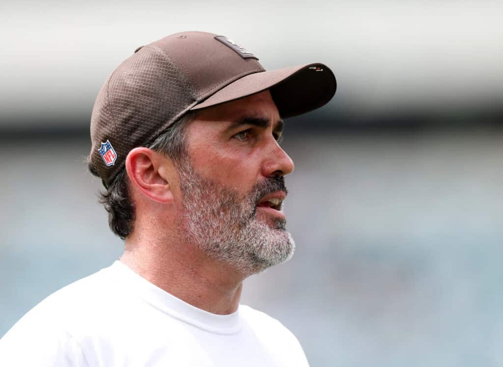 PHILADELPHIA, PENNSYLVANIA - AUGUST 16: Head coach Kevin Stefanski of the Cleveland Browns looks on before the NFL Preseason 2025 game between Cleveland Browns and Philadelphia Eagles at Lincoln Financial Field on August 16, 2025 in Philadelphia, Pennsylvania.