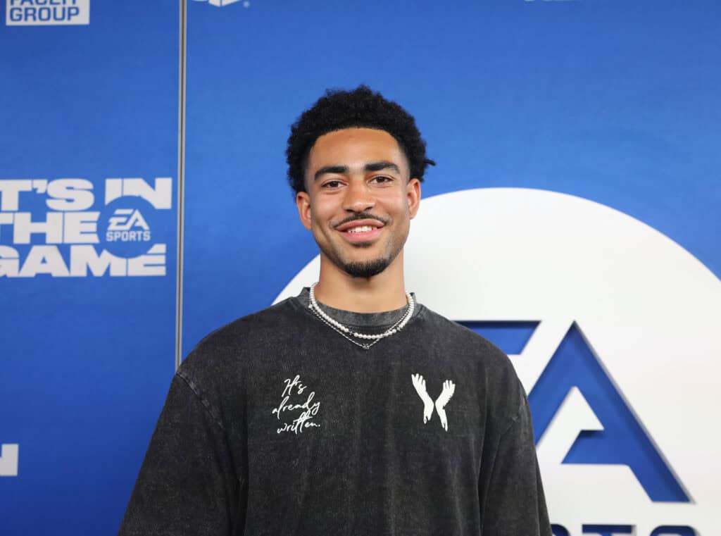 NEW ORLEANS, LOUISIANA - FEBRUARY 07: Bryce Young arrives at EA Sports presents The Madden Bowl at Orpheum Theater on February 07, 2025 in New Orleans, Louisiana.