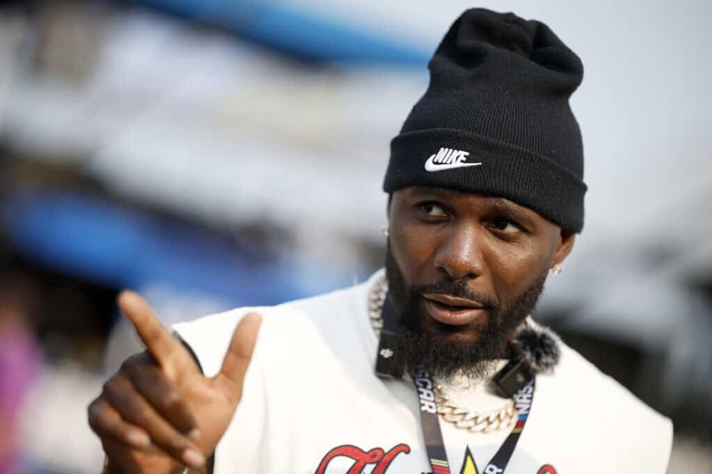 LEBANON, TENNESSEE - JUNE 01: Former NFL player, Dez Bryant attends pre-race ceremonies prior to the NASCAR Cup Series Cracker Barrel 400 at Nashville Superspeedway on June 01, 2025 in Lebanon, Tennessee.