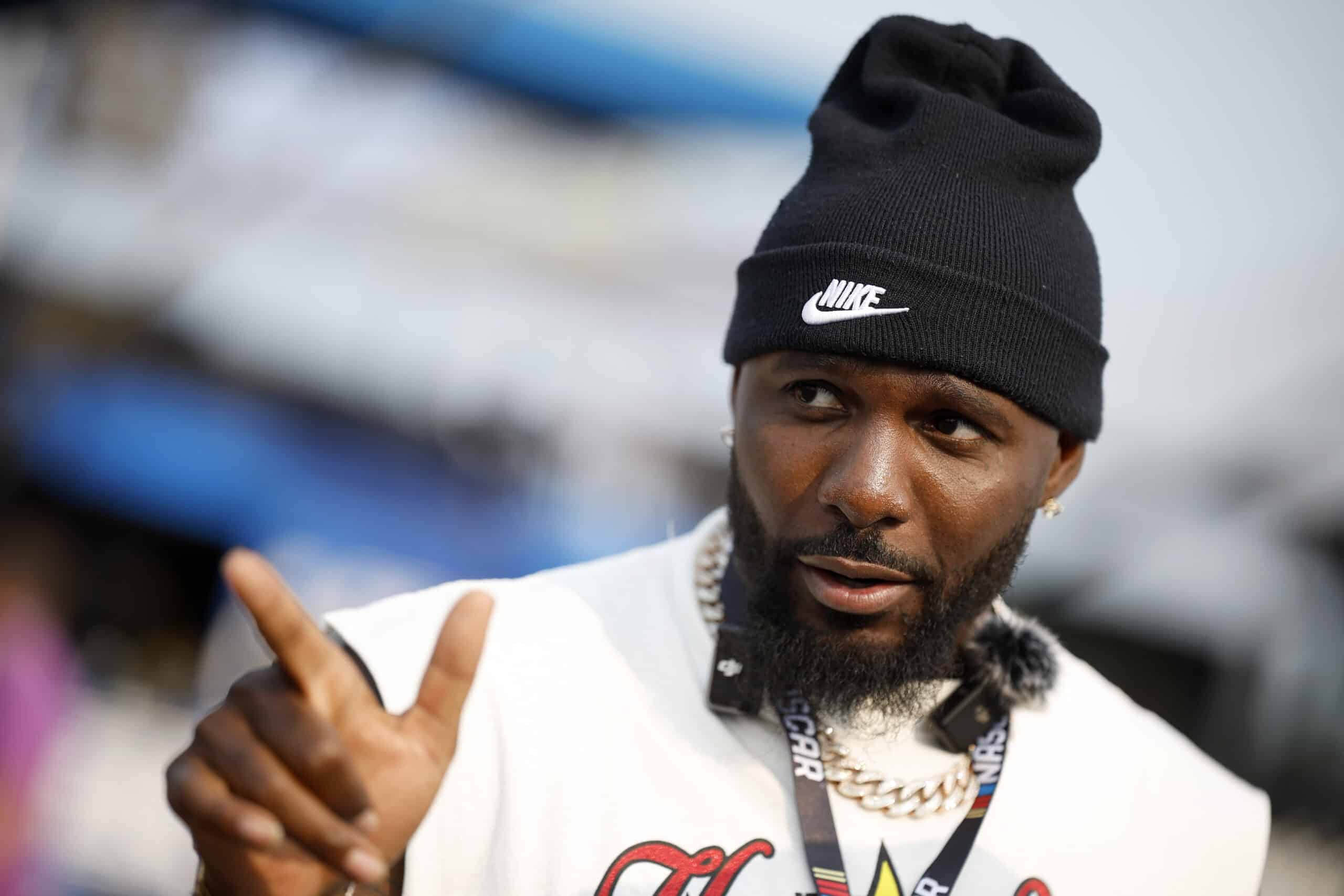 LEBANON, TENNESSEE - JUNE 01: Former NFL player, Dez Bryant attends pre-race ceremonies prior to the NASCAR Cup Series Cracker Barrel 400 at Nashville Superspeedway on June 01, 2025 in Lebanon, Tennessee.