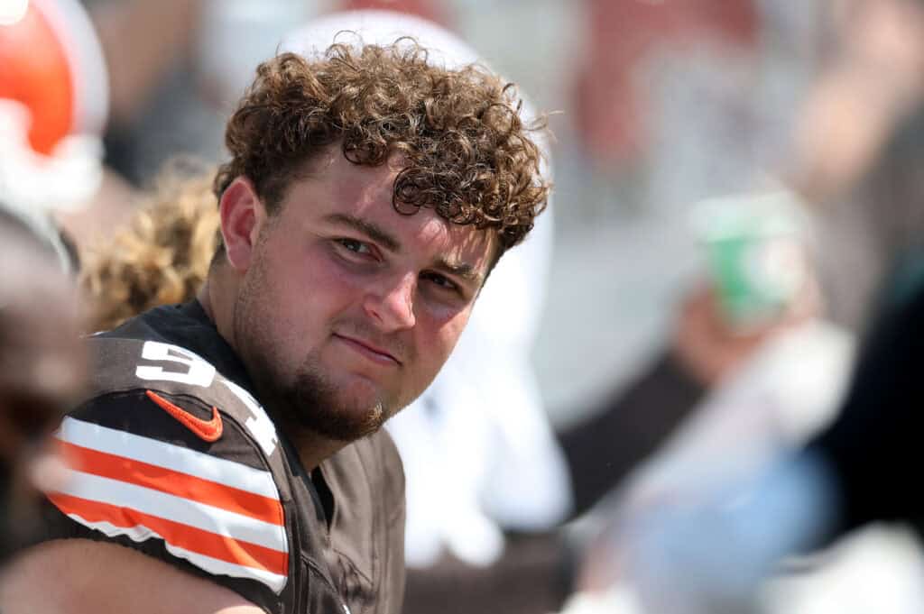 PHILADELPHIA, PENNSYLVANIA - AUGUST 16: Mason Graham #94 of the Cleveland Browns looks on from the sideline during the NFL Preseason 2025 game between Cleveland Browns and Philadelphia Eagles at Lincoln Financial Field on August 16, 2025 in Philadelphia, Pennsylvania. The Cleveland Browns defeated the Philadelphia Eagles 22-13.