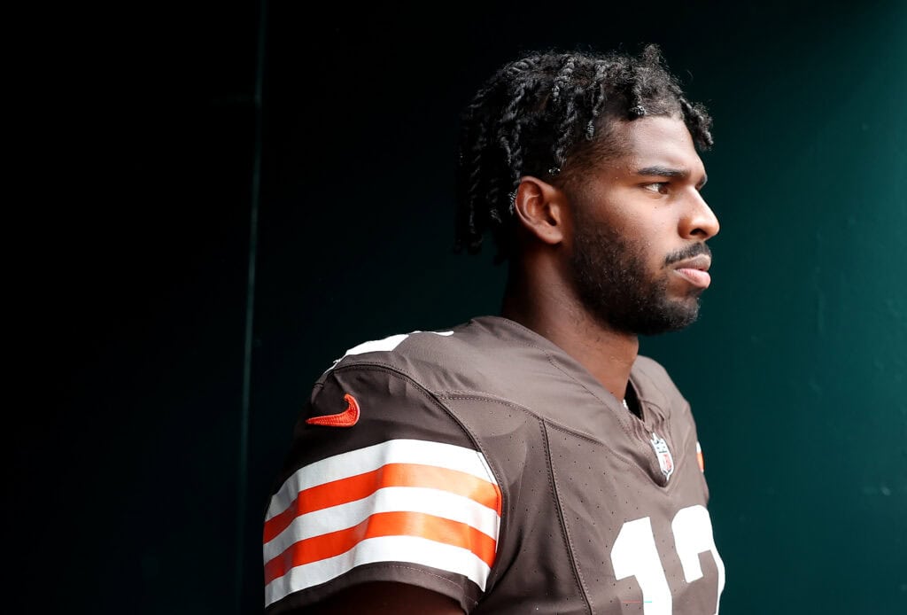 PHILADELPHIA, PENNSYLVANIA - AUGUST 16: Shedeur Sanders #12 of the Cleveland Browns walks out of the tunnel before the start of the NFL Preseason 2025 game between Cleveland Browns and Philadelphia Eagles at Lincoln Financial Field on August 16, 2025 in Philadelphia, Pennsylvania.