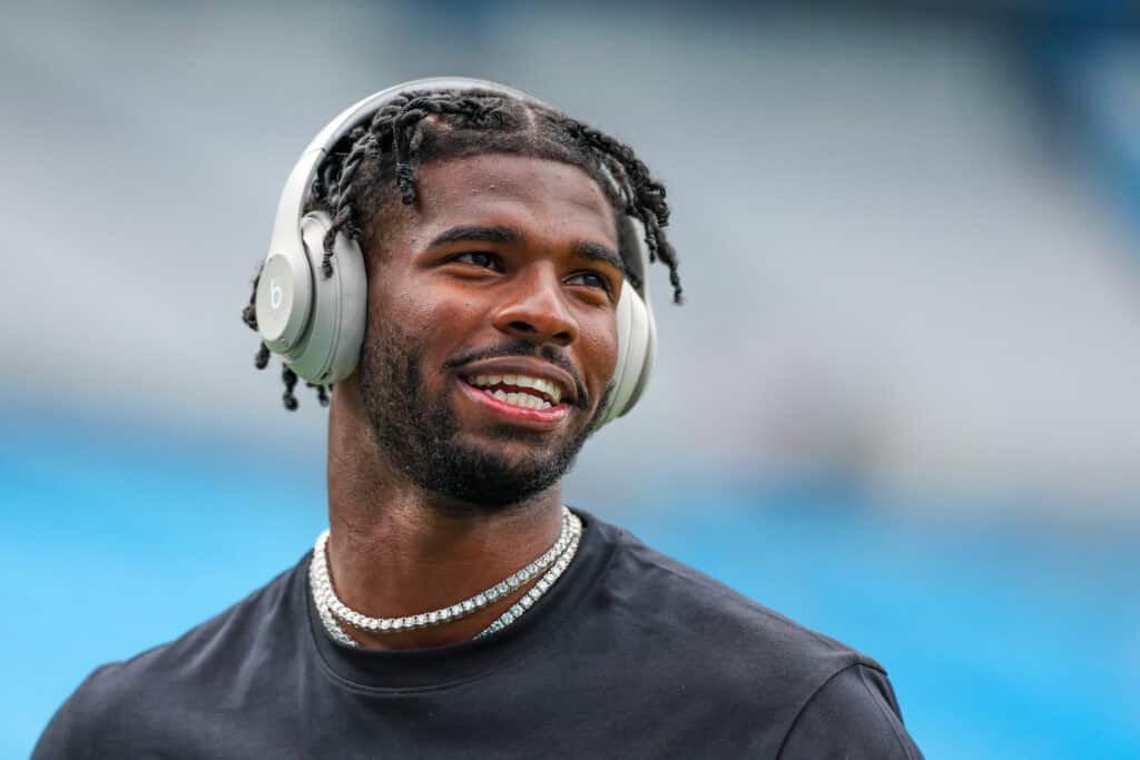 CHARLOTTE, NORTH CAROLINA - AUGUST 08: Shedeur Sanders #12 of the Cleveland Browns warms up before an NFL Preseason 2025 game against the Carolina Panthers at Bank of America Stadium on August 08, 2025 in Charlotte, North Carolina.