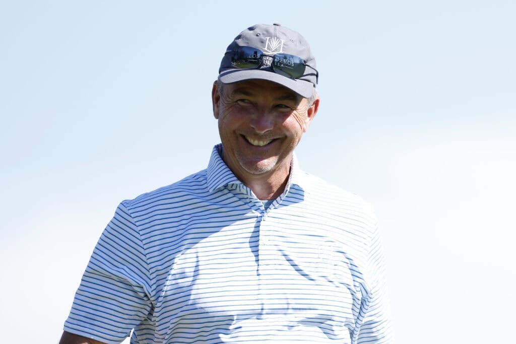 ORLANDO, FLORIDA - JANUARY 31: Urban Meyer walks on the 17th green during the second round of the Hilton Grand Vacations Tournament of Champions 2025 at Lake Nona Golf & Country Club on January 31, 2025 in Orlando, Florida.