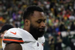 GREEN BAY, WISCONSIN - DECEMBER 25: Jarvis Landry #80 of the Cleveland Browns leaves the field following a game against the Green Bay Packers at Lambeau Field on December 25, 2021 in Green Bay, Wisconsin. The Packers defeated the Browns 24-22