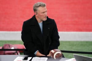 COLUMBUS, OHIO - NOVEMBER 23: Pat McAfee commentates before the game between the Indiana Hoosiers and the Ohio State Buckeyes at Ohio Stadium on November 23, 2024 in Columbus, Ohio.