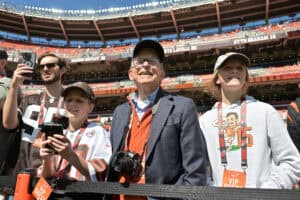 CLEVELAND, OHIO - SEPTEMBER 07: Ohio governor Mike DeWine looks on prior to the game between the Cincinnati Bengals and Cleveland Browns during the game at Huntington Bank Field on September 07, 2025 in Cleveland, Ohio.