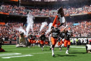 CLEVELAND, OHIO - SEPTEMBER 07: The Cleveland Browns take the field to play the Cincinnati Bengals at Huntington Bank Field on September 07, 2025 in Cleveland, Ohio.