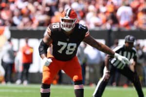 CLEVELAND, OHIO - SEPTEMBER 07: Jack Conklin #78 of the Cleveland Browns plays against the Cincinnati Bengals at Huntington Bank Field on September 07, 2025 in Cleveland, Ohio