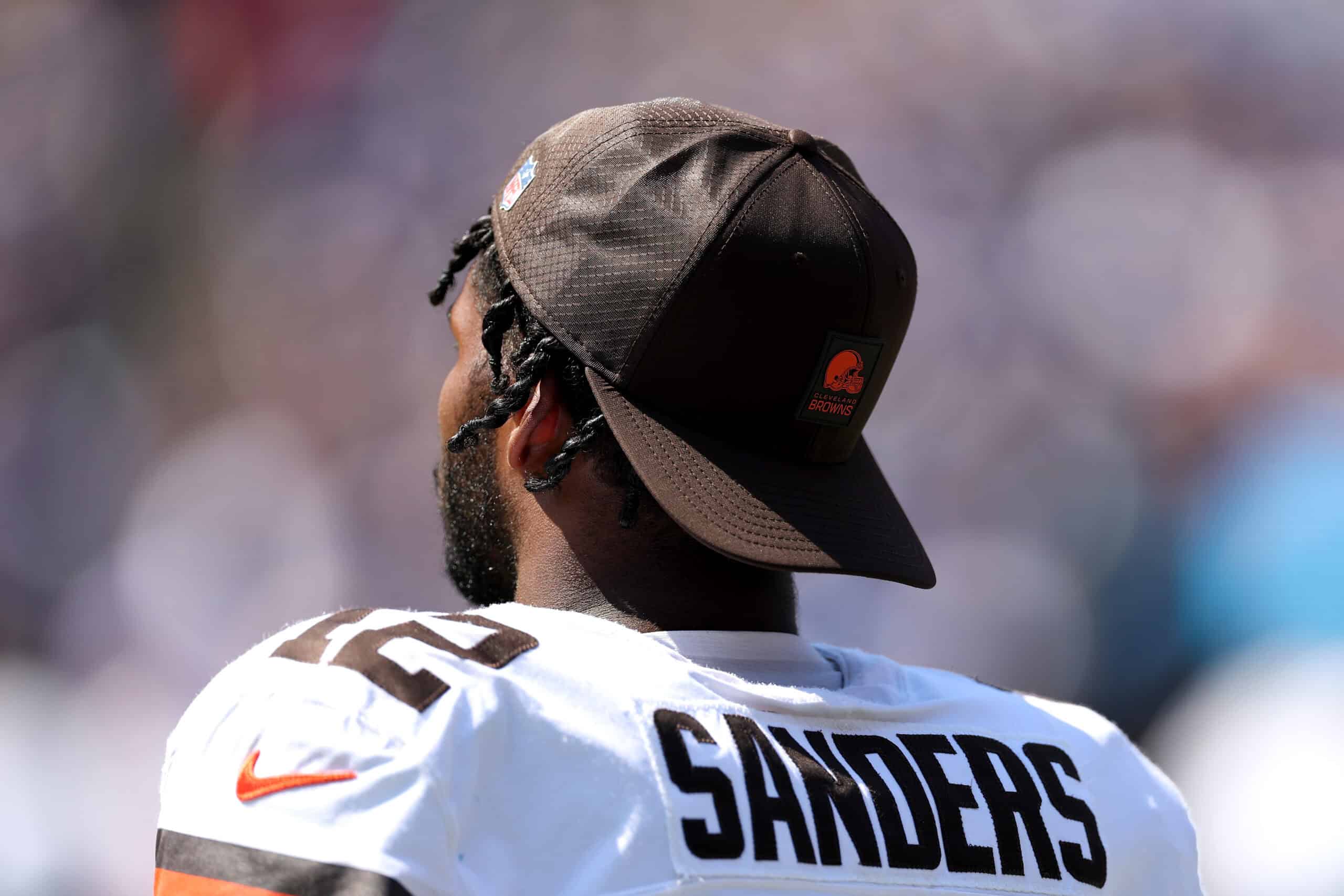 BALTIMORE, MARYLAND - SEPTEMBER 14: Quarterback Shedeur Sanders #12 of the Cleveland Browns looks on during the Browns and Baltimore Ravens game at M&T Bank Stadium on September 14, 2025 in Baltimore, Maryland.