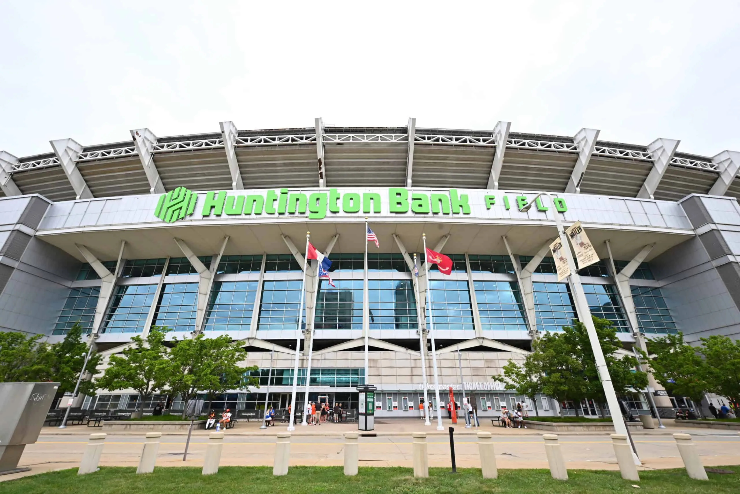 CLEVELAND, OHIO - AUGUST 23: A general view of the exterior of Huntington Bank Field before the NFL Preseason 2025 game between Los Angeles Rams and Cleveland Browns on August 23, 2025 in Cleveland, Ohio.