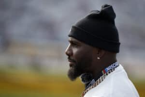 LEBANON, TENNESSEE - JUNE 01: Former NFL player, Dez Bryant attends pre-race ceremonies prior to the NASCAR Cup Series Cracker Barrel 400 at Nashville Superspeedway on June 01, 2025 in Lebanon, Tennessee.
