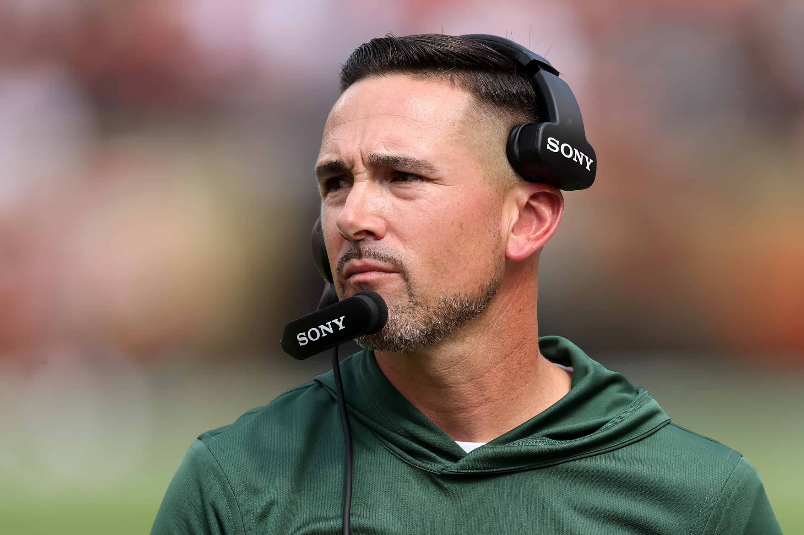 CLEVELAND, OHIO - SEPTEMBER 21: Head coach Matt LaFleur of the Green Bay Packers looks on during the second quarter against the Cleveland Browns at Huntington Bank Field on September 21, 2025 in Cleveland, Ohio.