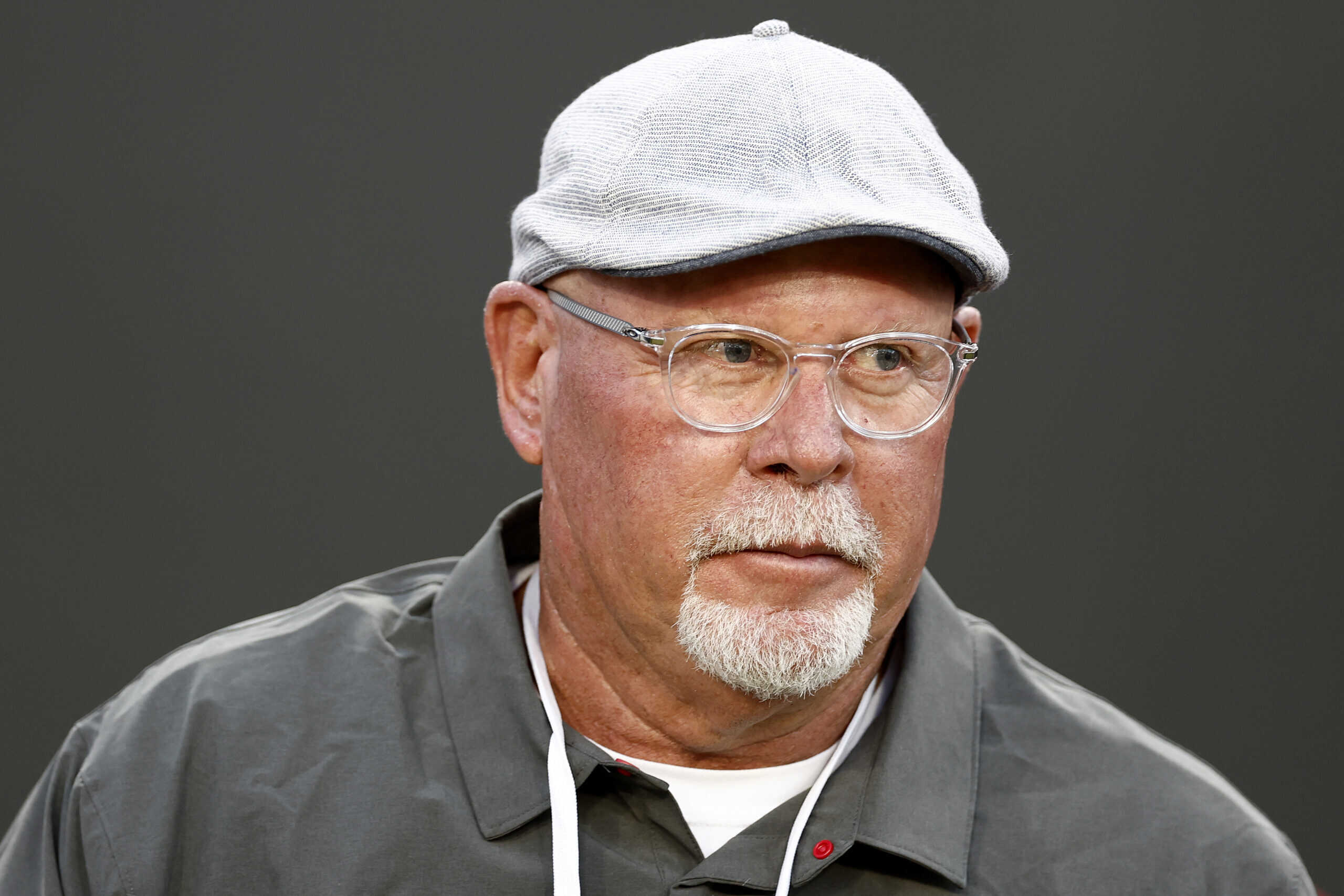 TAMPA, FLORIDA - OCTOBER 02: Bruce Arians of the Tampa Bay Buccaneers looks on before the game against the Kansas City Chiefs at Raymond James Stadium on October 02, 2022 in Tampa, Florida.