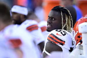 FOXBOROUGH, MASSACHUSETTS - OCTOBER 26: David Njoku #85 of the Cleveland Browns looks on during the fourth quarter in the game against the New England Patriots at Gillette Stadium on October 26, 2025 in Foxborough, Massachusetts.