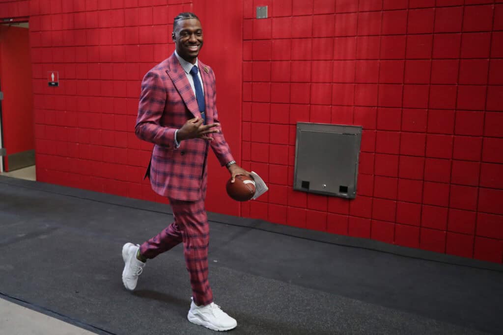 GLENDALE, ARIZONA - DECEMBER 31: Robert Griffin III is seen prior to the game between the Michigan Wolverines and the TCU Horned Frogs in the Vrbo Fiesta Bowl at State Farm Stadium on December 31, 2022 in Glendale, Arizona.