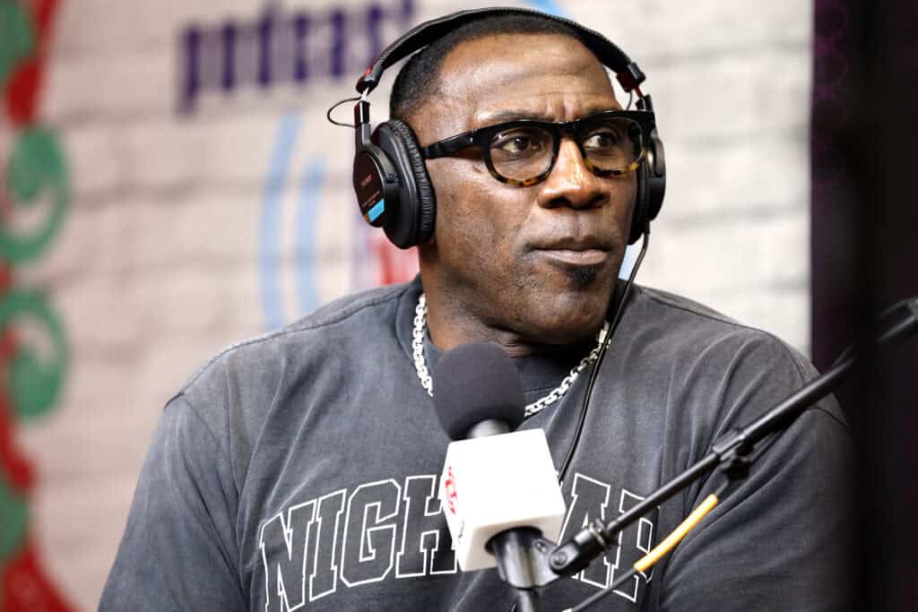 NEW ORLEANS, LOUISIANA - FEBRUARY 05: Former NFL player Shannon Sharpe is seen on the set of The NFL Network along Radio Row on February 05, 2025 in New Orleans, Louisiana.