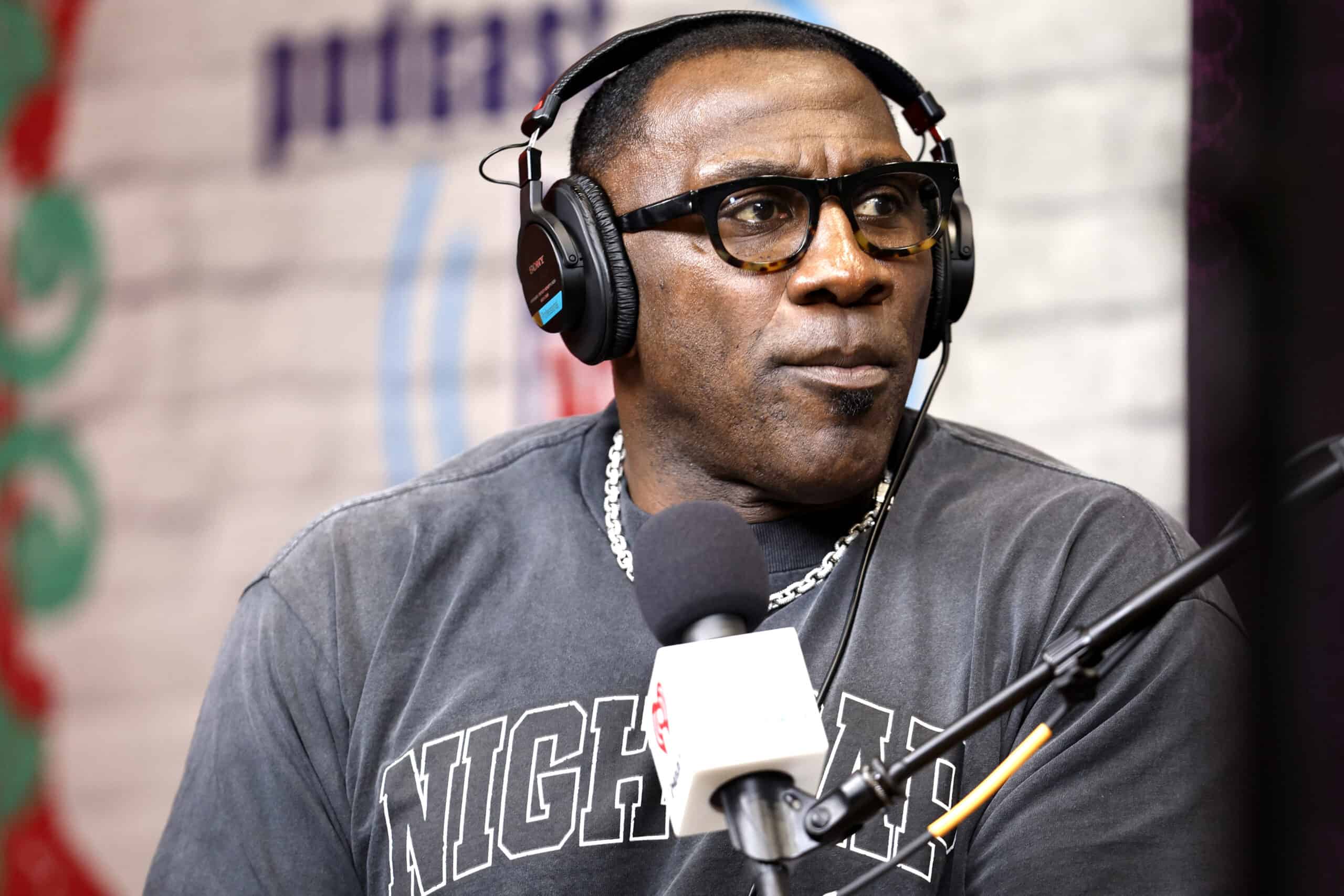 NEW ORLEANS, LOUISIANA - FEBRUARY 05: Former NFL player Shannon Sharpe is seen on the set of The NFL Network along Radio Row on February 05, 2025 in New Orleans, Louisiana.