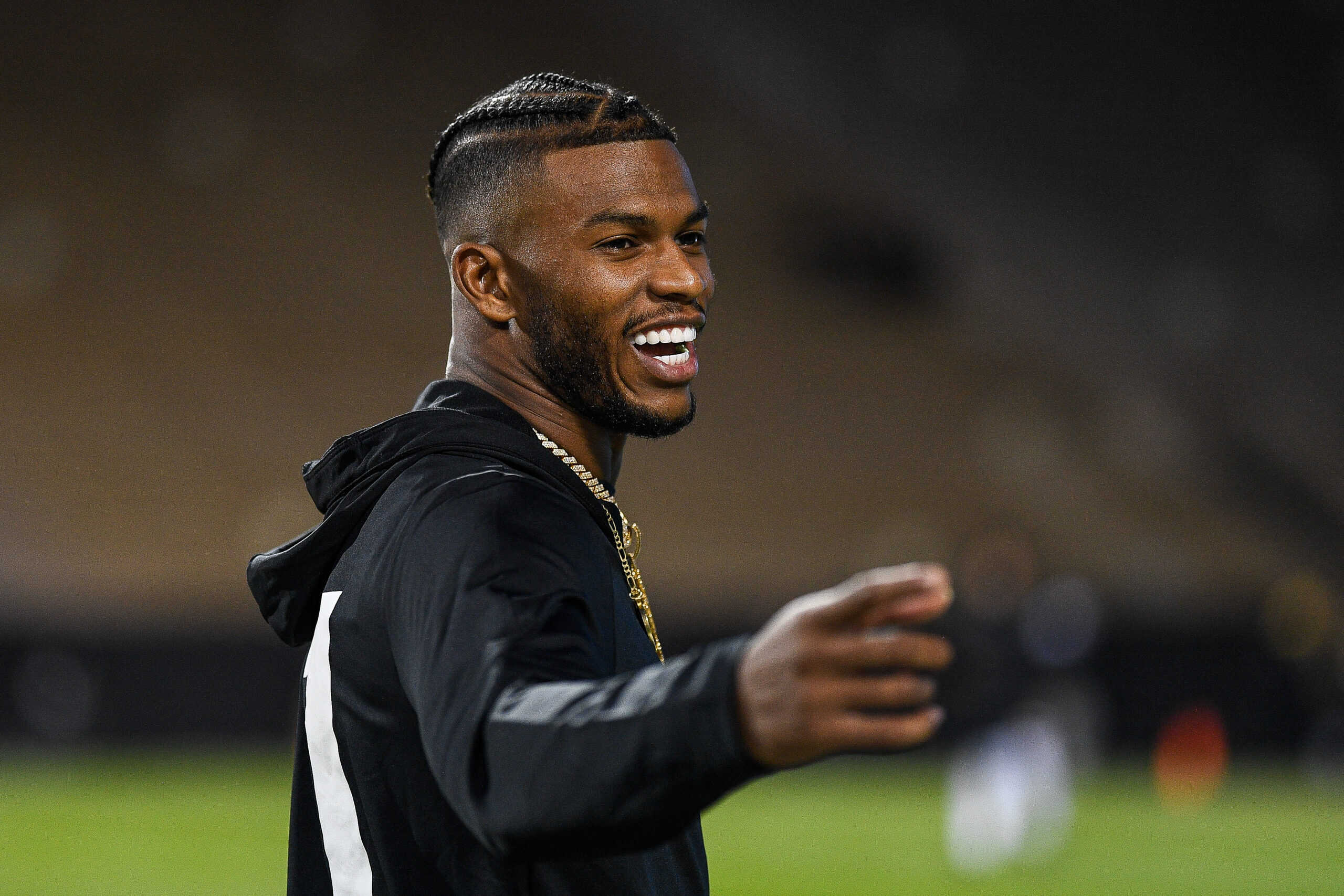 BOULDER, CO - NOVEMBER 4: Shilo Sanders #21 of the Colorado Buffaloes warms up before a game against the Oregon State Beavers at Folsom Field on November 4, 2023 in Boulder, Colorado.