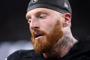 LAS VEGAS, NEVADA - NOVEMBER 17: Maxx Crosby #98 of the Las Vegas Raiders looks on against the Dallas Cowboys during the second quarter at Allegiant Stadium on November 17, 2025 in Las Vegas, Nevada.