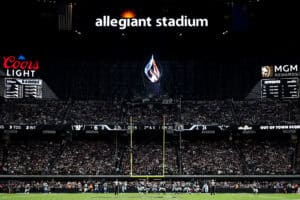 LAS VEGAS, NEVADA - NOVEMBER 17: A general view of play during the second quarter between the Las Vegas Raiders and the Dallas Cowboys at Allegiant Stadium on November 17, 2025 in Las Vegas, Nevada.